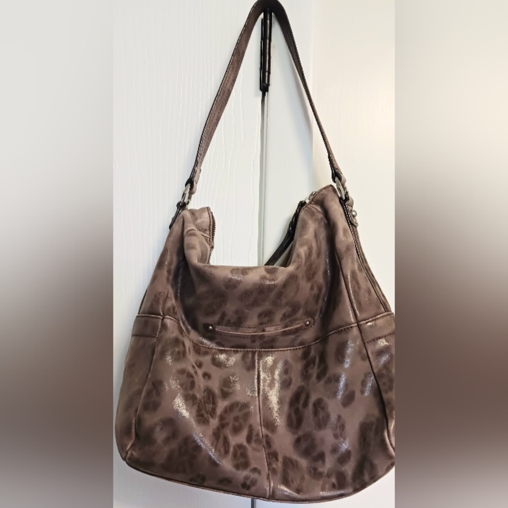 B Makowsky Animal Print Leather Hobo Bag, 12" wide x 13" length - Picture 5 of 16